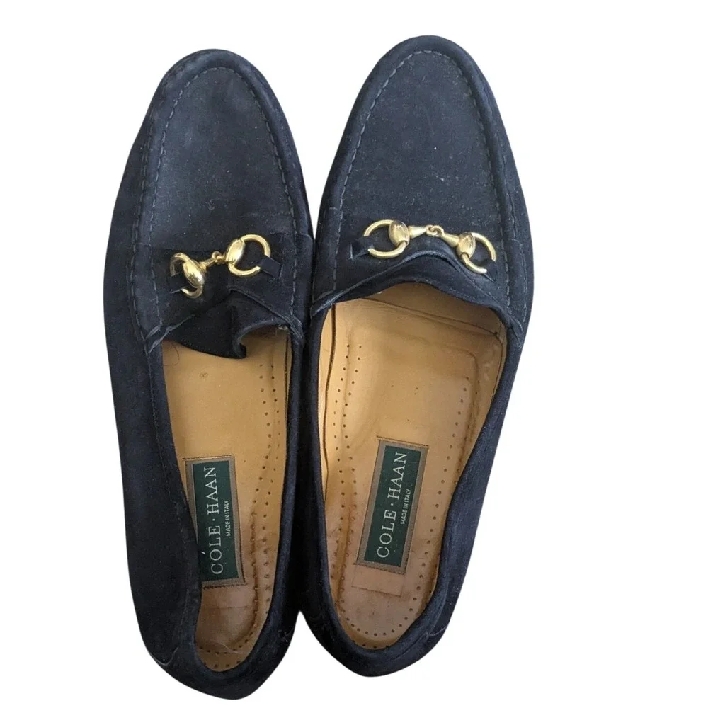 Cole Haan Mens Navy Black horsebit Loafers Made in Italy Size 13 M Gold‎